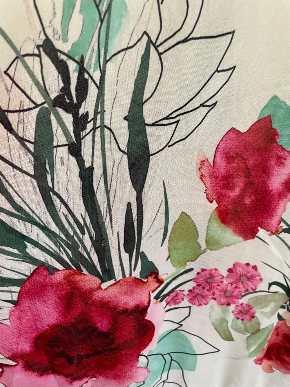 Say What? Sheer White Floral Kimono Wrap with Pink and Green Accents - Picture 10 of 10